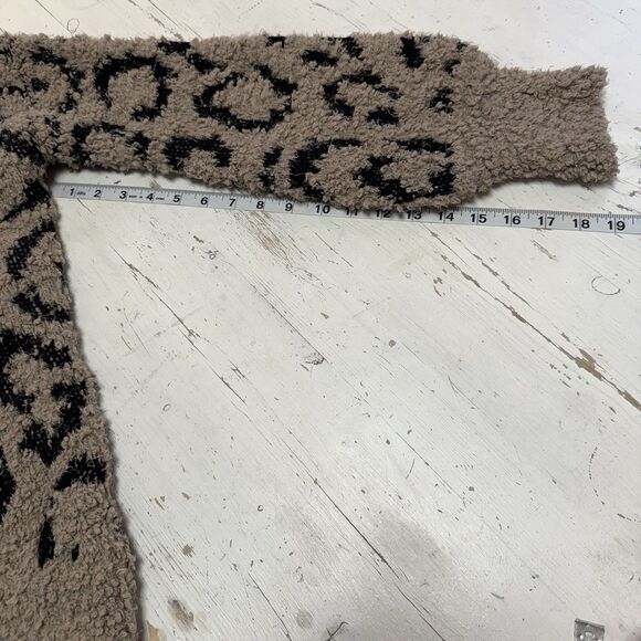 Rachel Zoe Leopard Print Cardigan S Open Front Sweater Jacket L Black Taupe - Picture 9 of 11